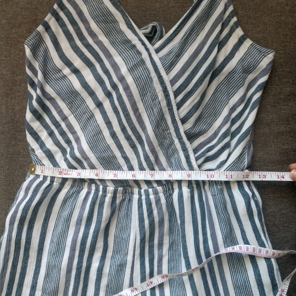 American Eagle Light Frilly Striped Blue Romper - Picture 7 of 10